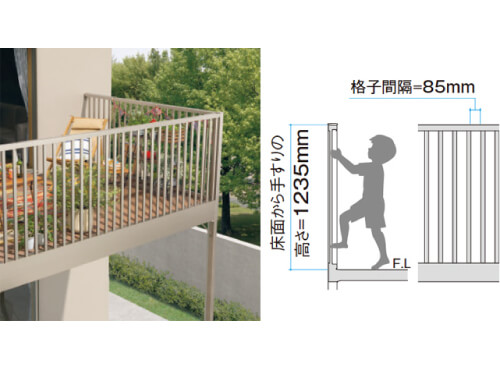 転落防止に配慮した格子高さと目隠し効果