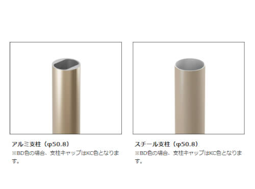 アルミとスチールの選べる支柱タイプ